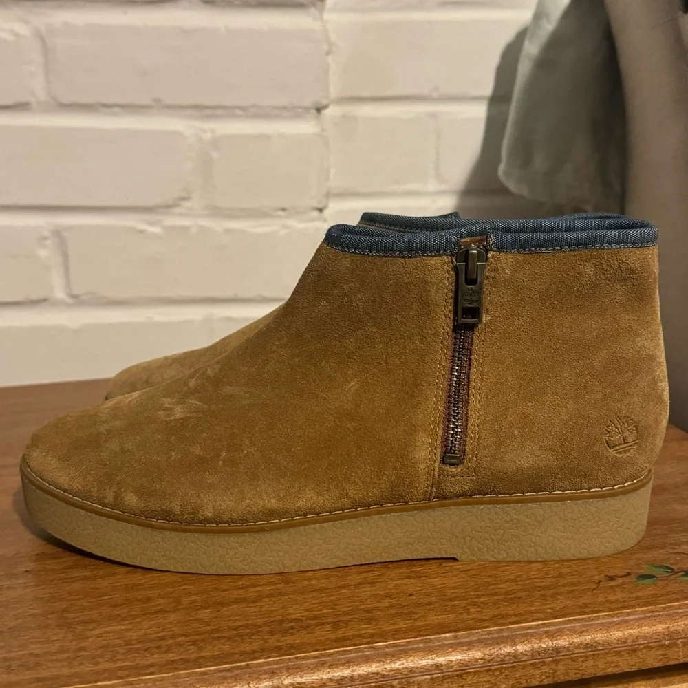 Timberland Paxton hill suede zip ankle booties tan 9.5 round toe